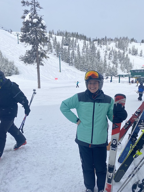 Our lab manager, Angelica, skiing for the first time.