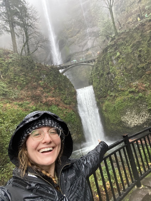 Our lab manager, Angelica, at Multnomah Falls, a 600ft waterfall outside of Portland.